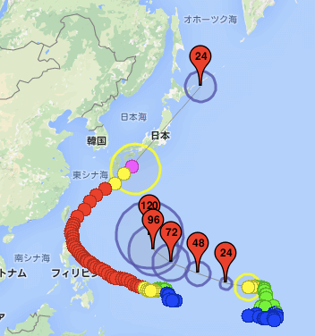 デジタル台風：台風進路予想図(NII)