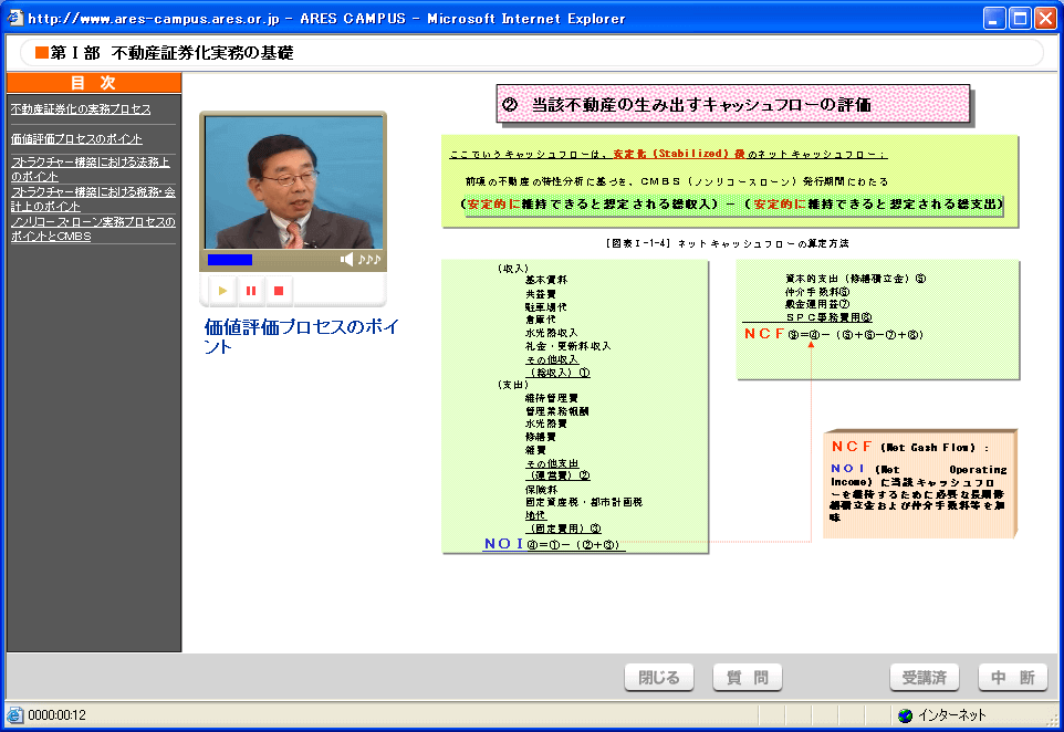 不動産証券化実務の基礎 受講画面