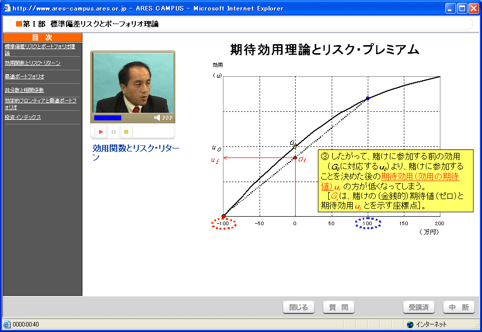 標準偏差リスクとポートフォリオ理論 受講画面